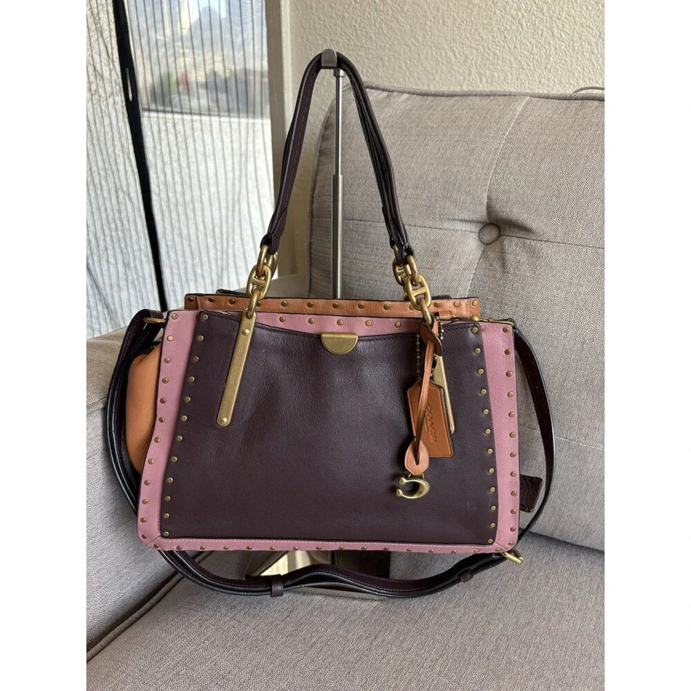 COACH Dreamer 27 Colorblock Leather Satchel w/Border Rivets Handbag Crossbody